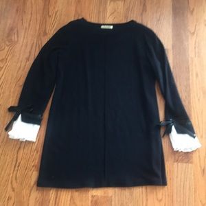 Navy Tunic Shirt/Dress with White Ruffle BowSleeve